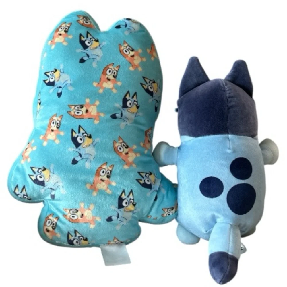 2-Piece Set Bluey Pillow and Plush Bundle -soft Kids toys. Blue and White.